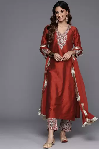 Ethnic Motifs Embroidered Thread Work Kurta with Trousers & Dupatta