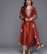 Ethnic Motifs Embroidered Thread Work Kurta with Trousers & Dupatta