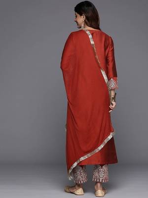 Ethnic Motifs Embroidered Thread Work Kurta with Trousers & Dupatta 7