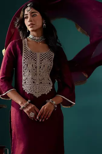 Women Ethnic Motifs Embroidered Regular Kurta with Palazzos & With Dupatta