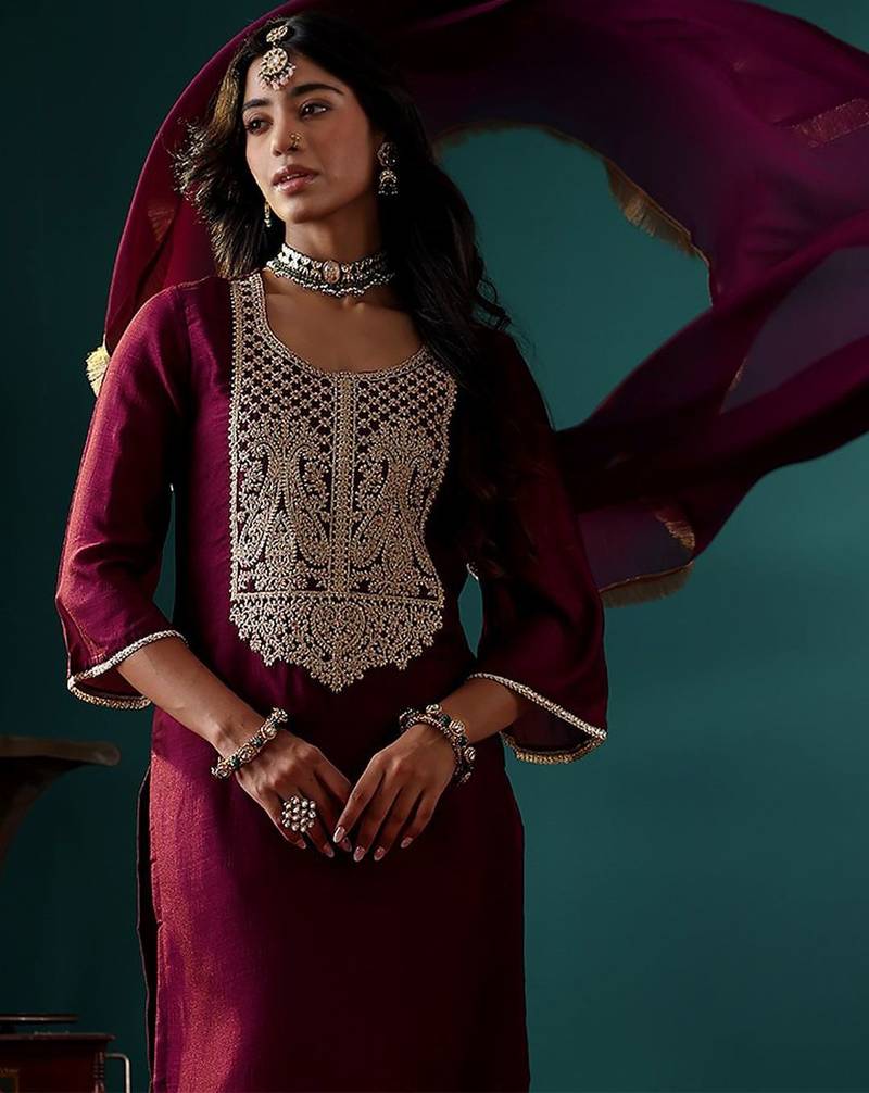 Women Ethnic Motifs Embroidered Regular Kurta with Palazzos & With Dupatta