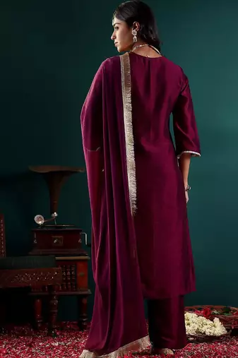 Women Ethnic Motifs Embroidered Regular Kurta with Palazzos & With Dupatta