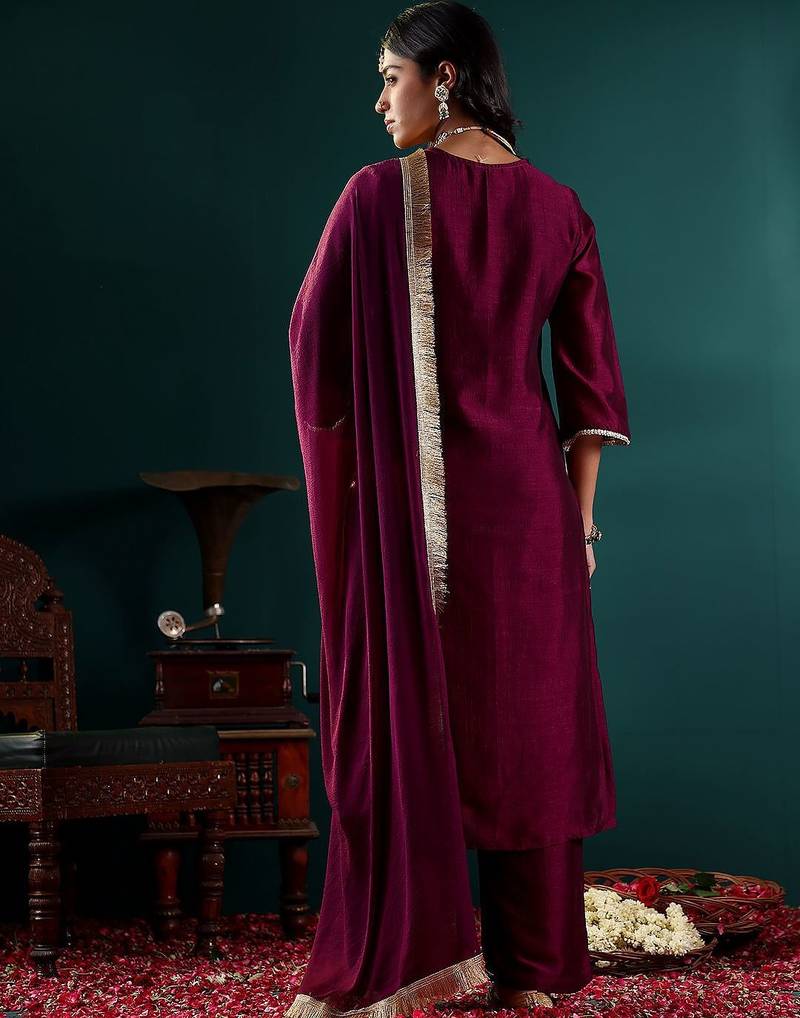 Women Ethnic Motifs Embroidered Regular Kurta with Palazzos & With Dupatta