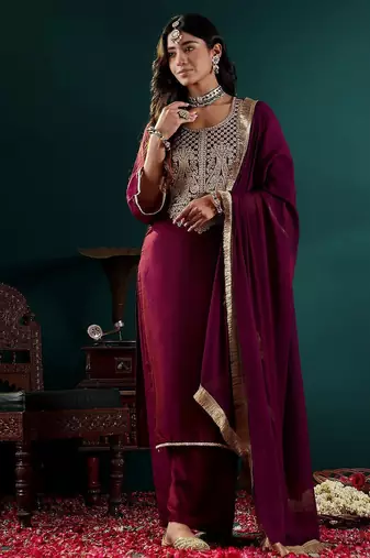 Women Ethnic Motifs Embroidered Regular Kurta with Palazzos & With Dupatta
