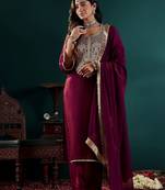 Women Ethnic Motifs Embroidered Regular Kurta with Palazzos & With Dupatta