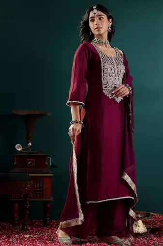 Women Ethnic Motifs Embroidered Regular Kurta with Palazzos & With Dupatta