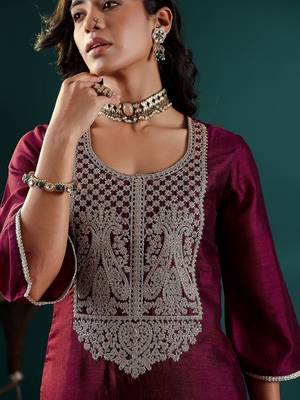 Women Ethnic Motifs Embroidered Regular Kurta with Palazzos & With Dupatta 5