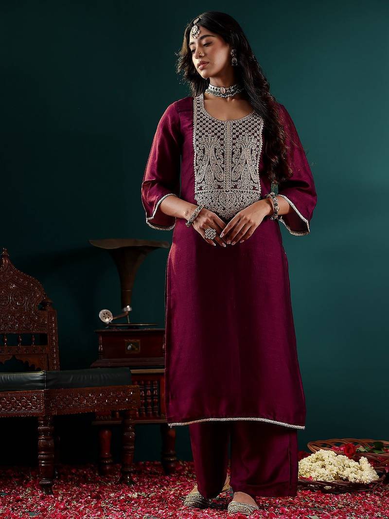 Women Ethnic Motifs Embroidered Regular Kurta with Palazzos & With Dupatta