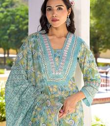Floral Printed Regular Mirror Work Pure Cotton Kurta With Trouser & Dupatta