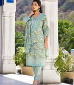 Floral Printed Regular Mirror Work Pure Cotton Kurta With Trouser & Dupatta