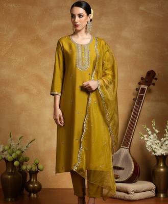 Women Ethnic Motifs Embroidered Regular Thread Work Kurta with Trousers & With Dupatta 2