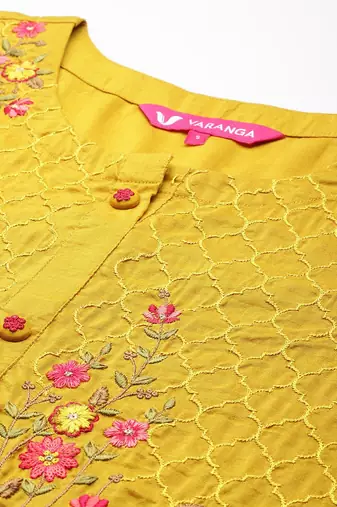 Floral Embroidered Thread Work Kurta With Trousers & Dupatta