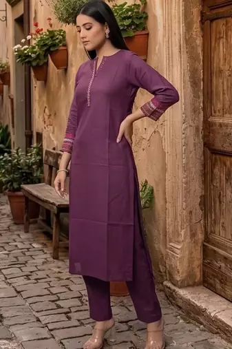 Women Regular Thread Work Kurta with Trousers