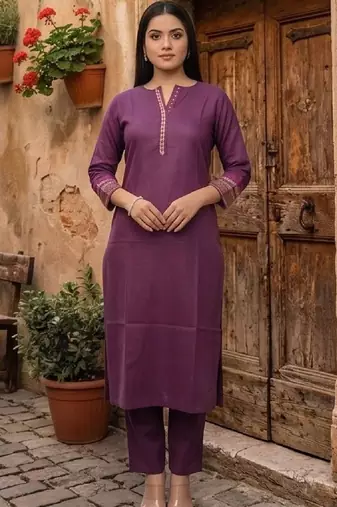 Women Regular Thread Work Kurta with Trousers