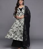 Women Floral Print High Slit Beaded Pure Silk Kurta With Palazzos & Dupatta