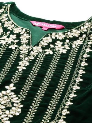 Winter Yoke Embroidered Velvet Kurta with Trousers & Dupatta 3