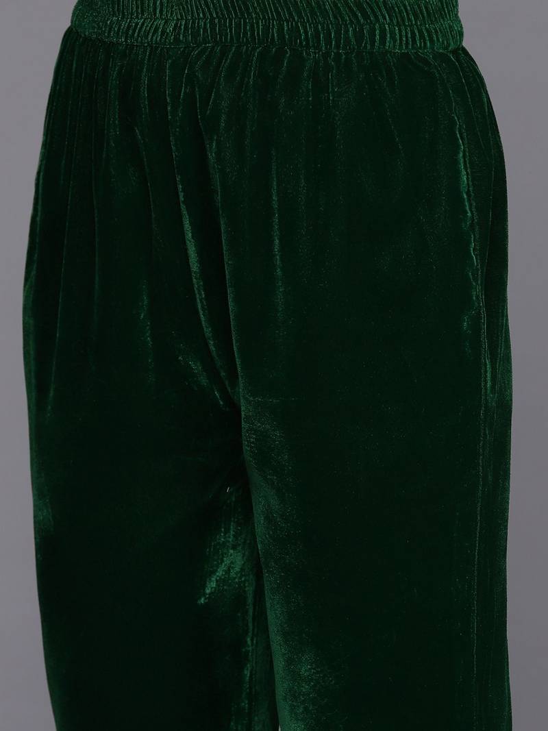 Winter Yoke Embroidered Velvet Kurta with Trousers & Dupatta