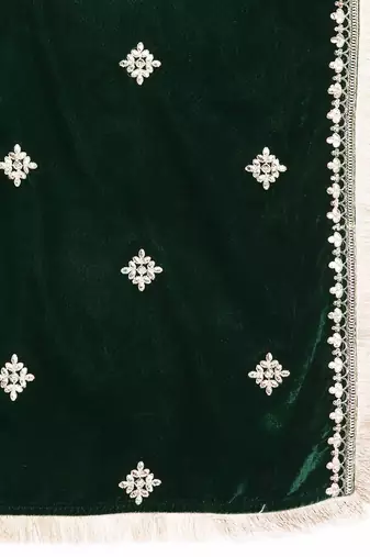 Winter Yoke Embroidered Velvet Kurta with Trousers & Dupatta