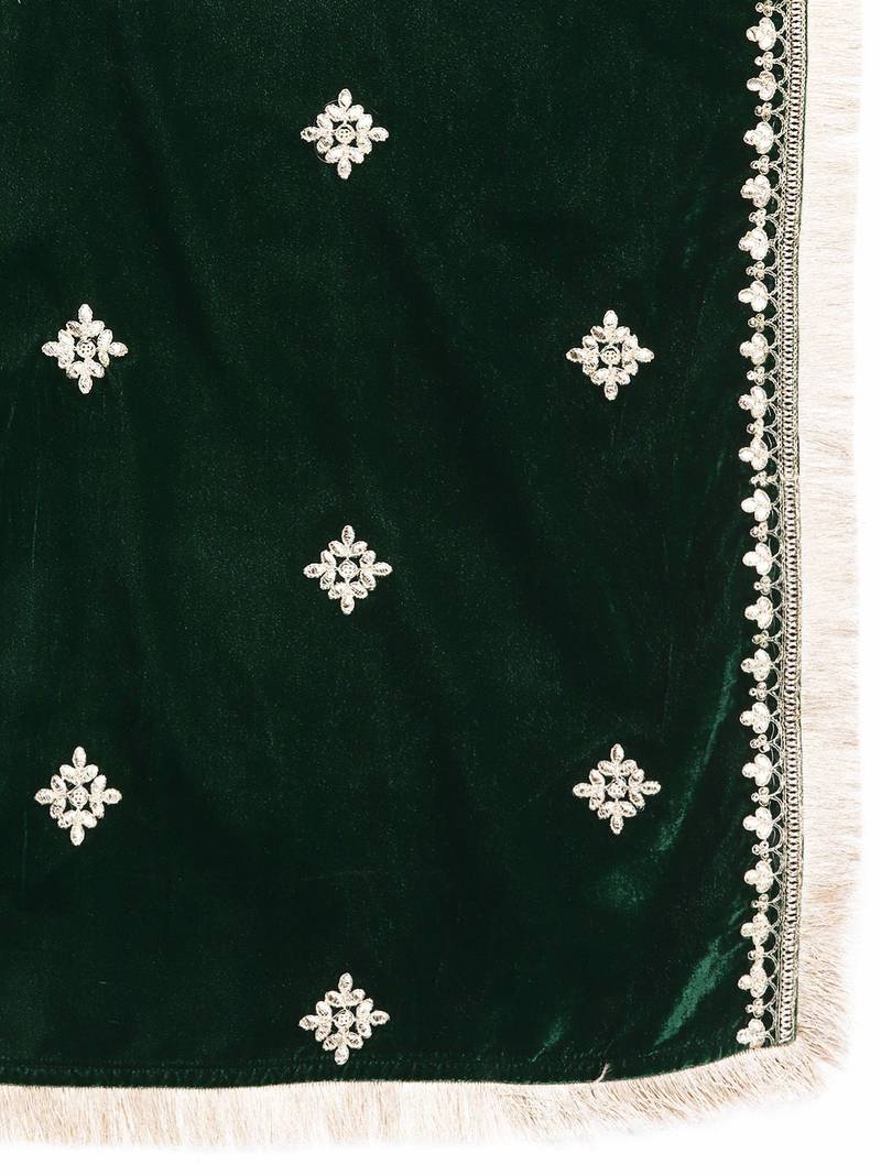 Winter Yoke Embroidered Velvet Kurta with Trousers & Dupatta
