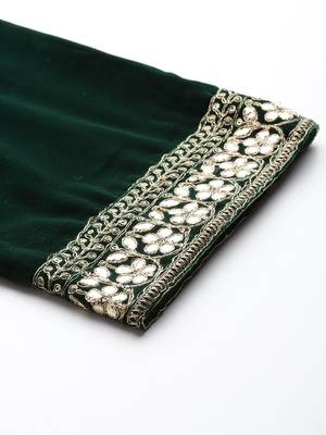 Winter Yoke Embroidered Velvet Kurta with Trousers & Dupatta 9