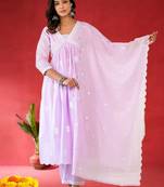 Women Ethnic Motifs Pure Cotton Anarkali Kurta with Trouser & Dupatta