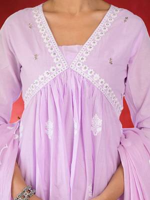 Women Ethnic Motifs Pure Cotton Anarkali Kurta with Trouser & Dupatta 2