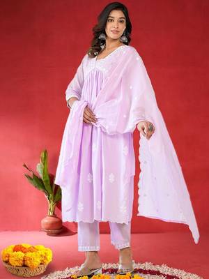 Women Ethnic Motifs Pure Cotton Anarkali Kurta with Trouser & Dupatta 3