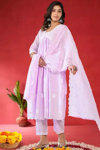 Women Ethnic Motifs Pure Cotton Anarkali Kurta with Trouser & Dupatta
