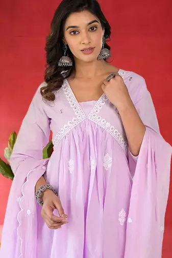 Women Ethnic Motifs Pure Cotton Anarkali Kurta with Trouser & Dupatta
