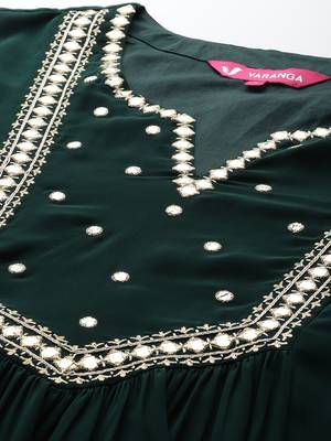 Women Embroidered Empire Mirror Work Silk Georgette Kurta with Trousers & With Dupatta 2