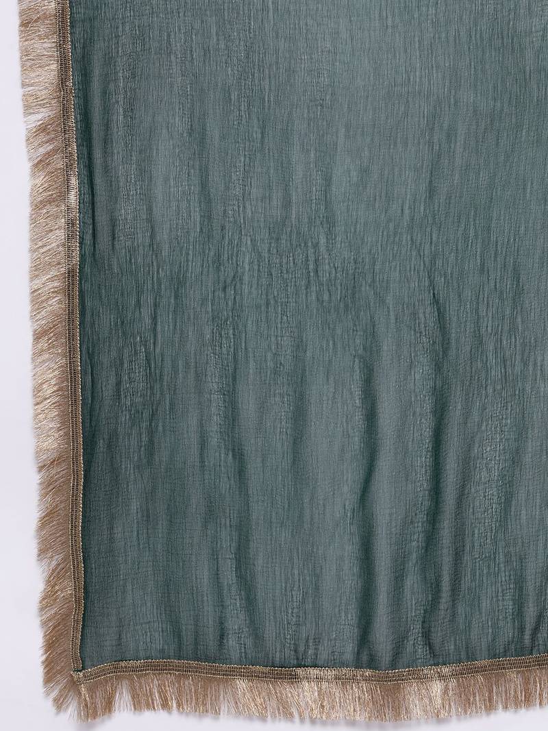 Women Embroidered Empire Mirror Work Silk Georgette Kurta with Trousers & With Dupatta