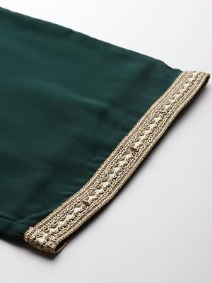 Women Embroidered Empire Mirror Work Silk Georgette Kurta with Trousers & With Dupatta 8