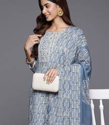 Geometric Printed Thread Work Kurta with Trousers & Dupatta
