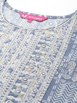 Geometric Printed Thread Work Kurta with Trousers & Dupatta 3