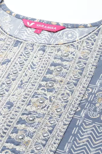 Geometric Printed Thread Work Kurta with Trousers & Dupatta