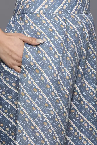 Geometric Printed Thread Work Kurta with Trousers & Dupatta
