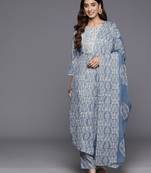 Geometric Printed Thread Work Kurta with Trousers & Dupatta