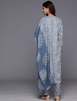 Geometric Printed Thread Work Kurta with Trousers & Dupatta 7