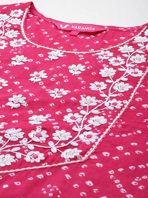 Women Floral Yoke Design Regular Thread Work Cotton Kurta with Trousers & Dupatta 2