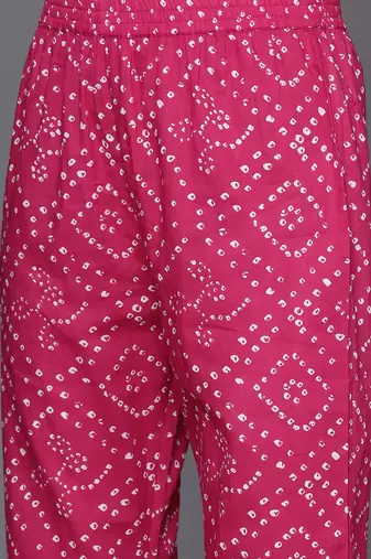 Women Floral Yoke Design Regular Thread Work Cotton Kurta with Trousers & Dupatta