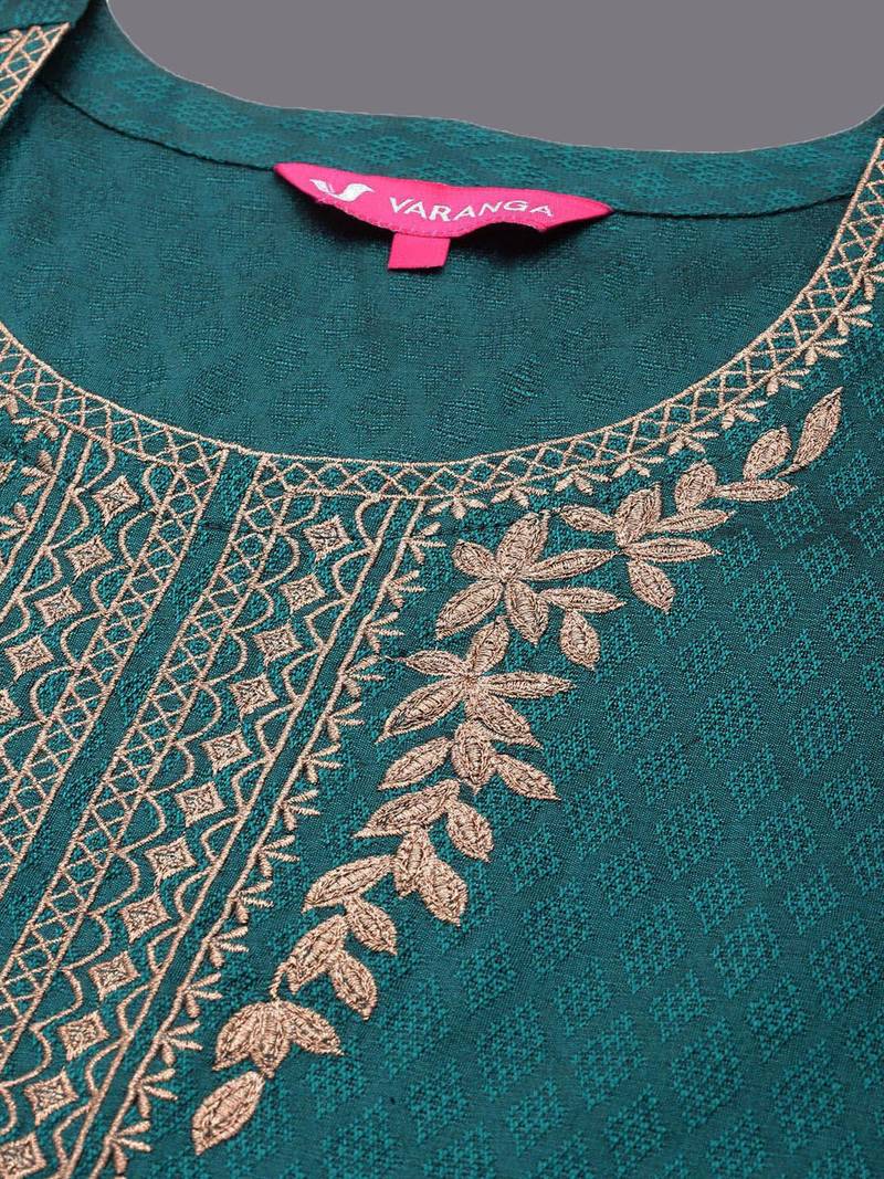 Ethnic Motifs Embroidered Straight Kurta with Trousers & With Dupatta