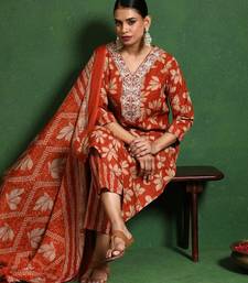 Floral Printed V-Neck Straight Kurta With Trousers And Dupatta