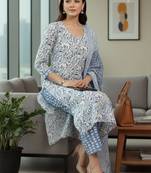 Women Floral Printed Regular Pure Cotton Kurta with Trousers & With Dupatta