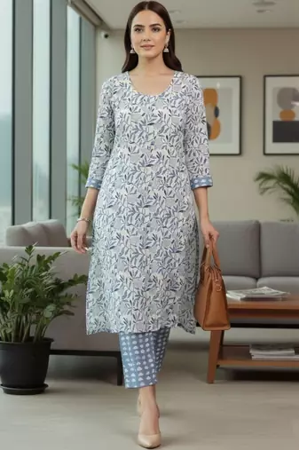 Women Floral Printed Regular Pure Cotton Kurta with Trousers & With Dupatta