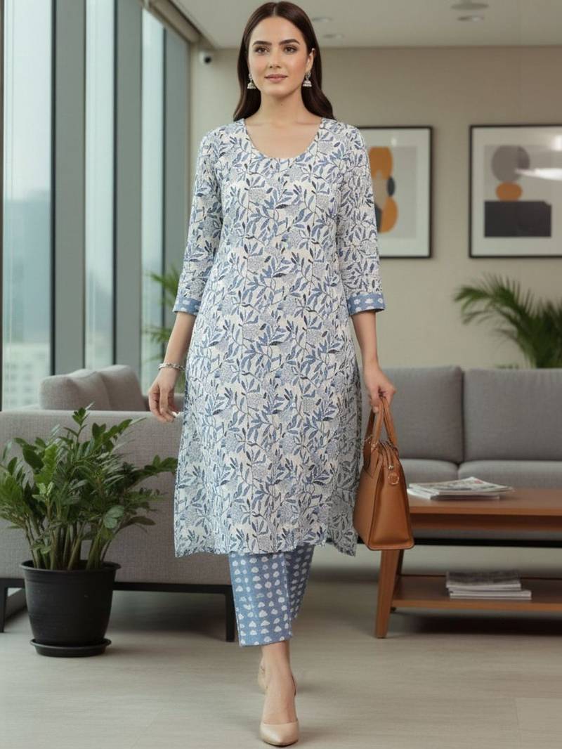 Women Floral Printed Regular Pure Cotton Kurta with Trousers & With Dupatta