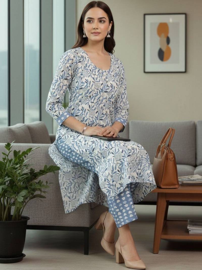 Women Floral Printed Regular Pure Cotton Kurta with Trousers & With Dupatta