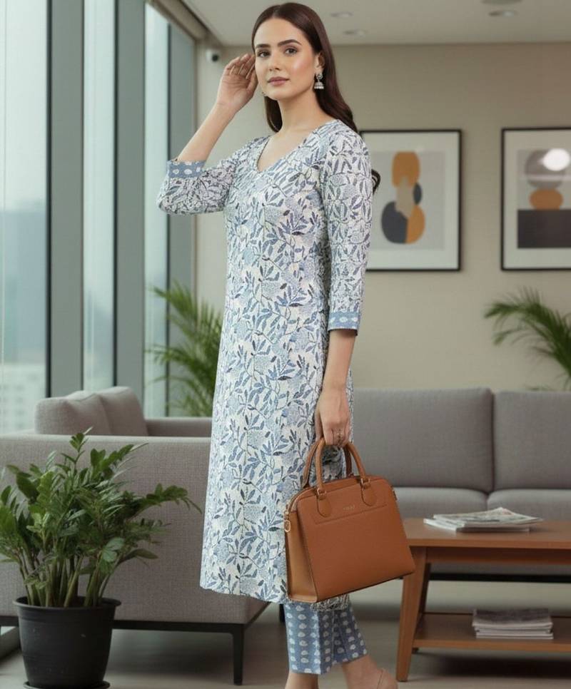 Women Floral Printed Regular Pure Cotton Kurta with Trousers & With Dupatta