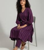 Women Striped Regular Silk Crepe Kurta with Trousers