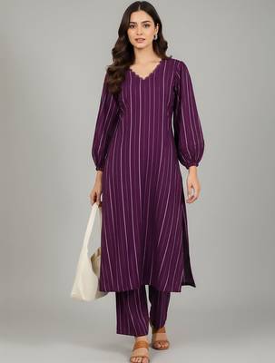 Women Striped Regular Silk Crepe Kurta with Trousers 2