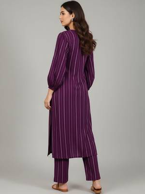 Women Striped Regular Silk Crepe Kurta with Trousers 3